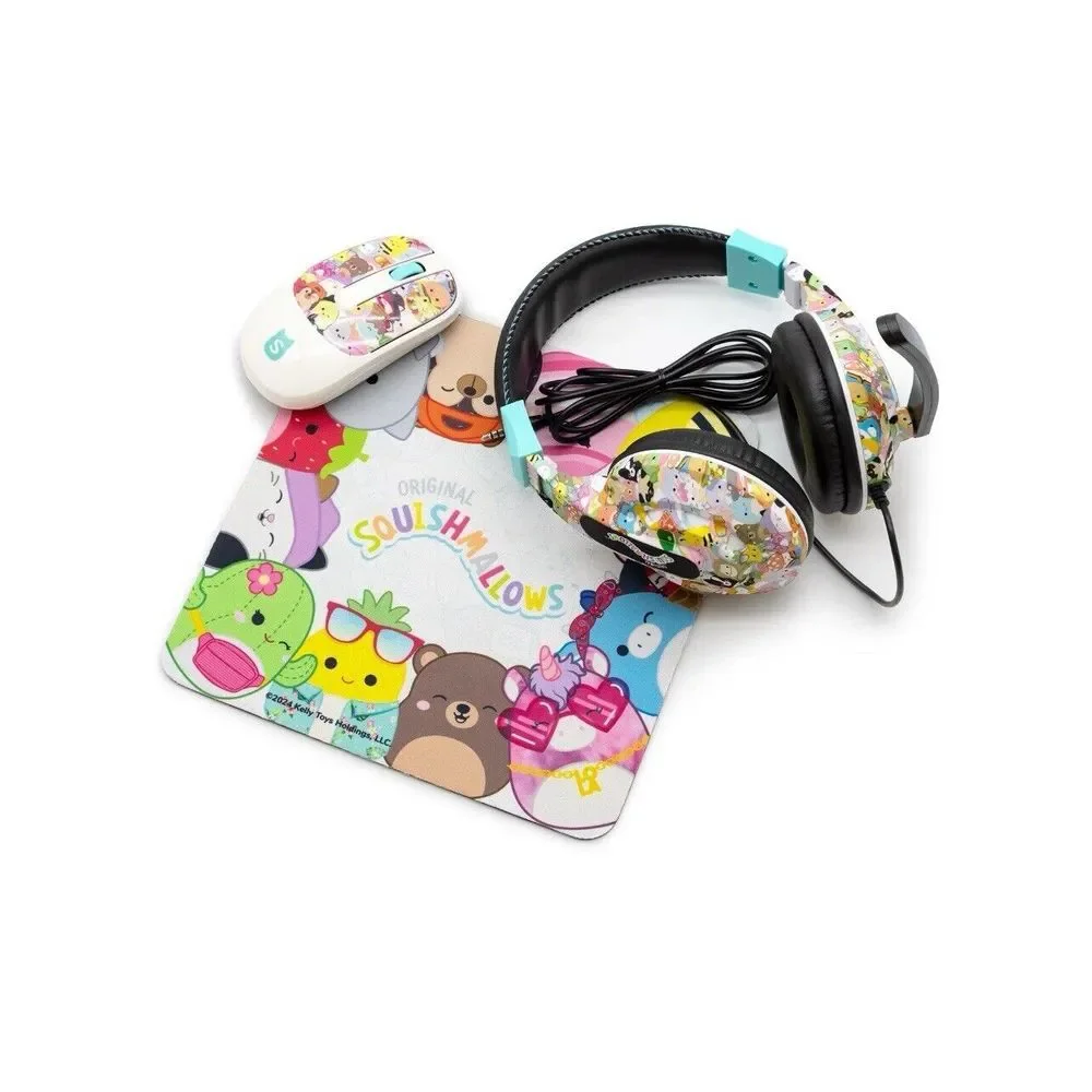 Squishmallows Headsets with Microphone, Wireless Mouse And mouse pad Tech Bundle